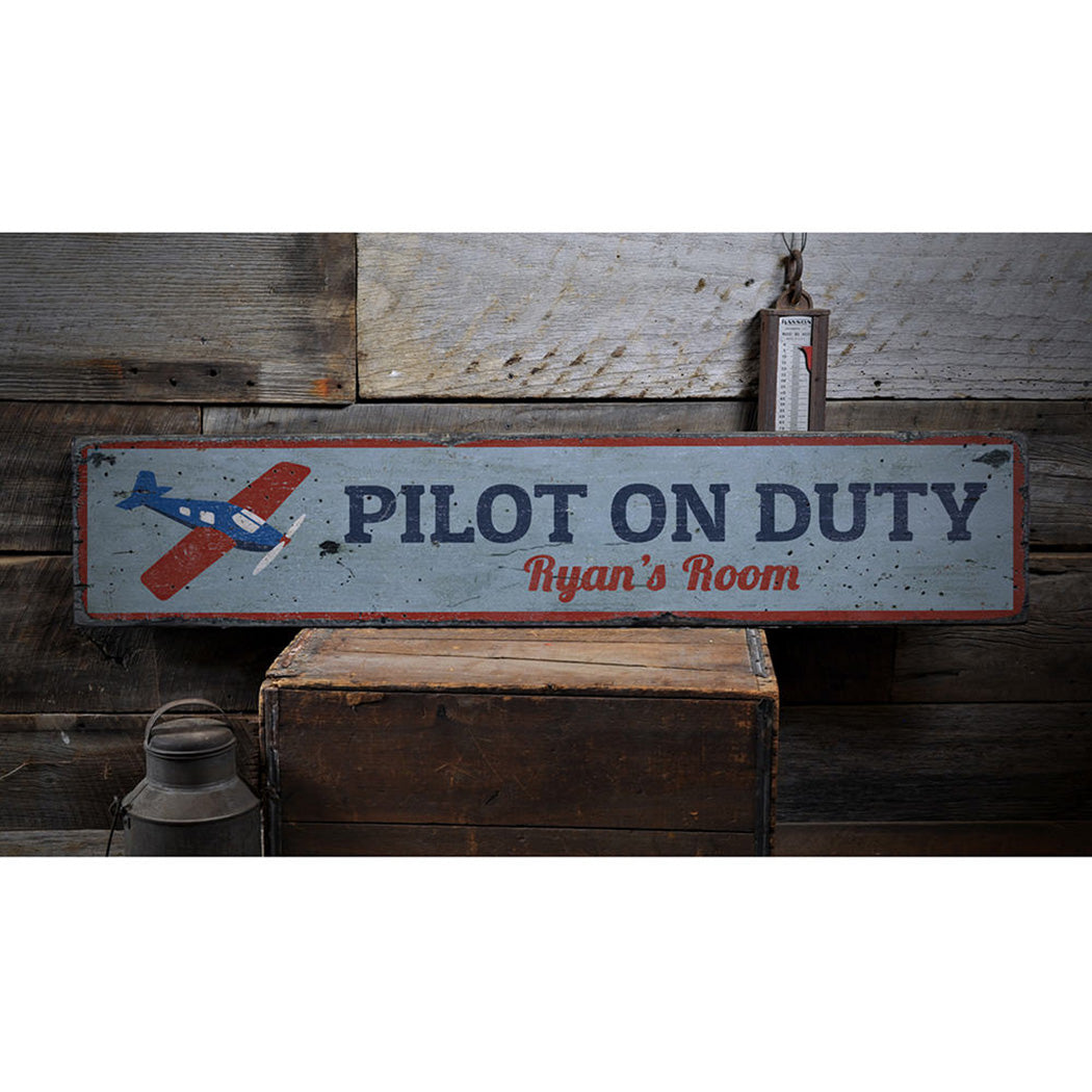 Pilot On Duty Rustic Wood Sign