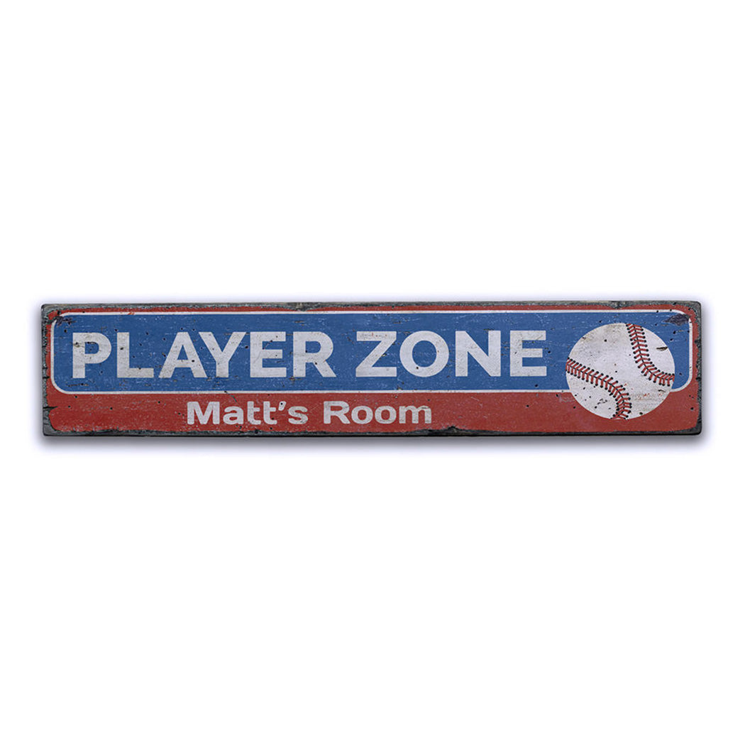 Baseball Player Zone Rustic Wood Sign