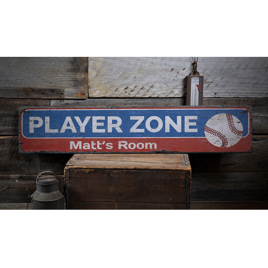 Baseball Player Zone Rustic Wood Sign