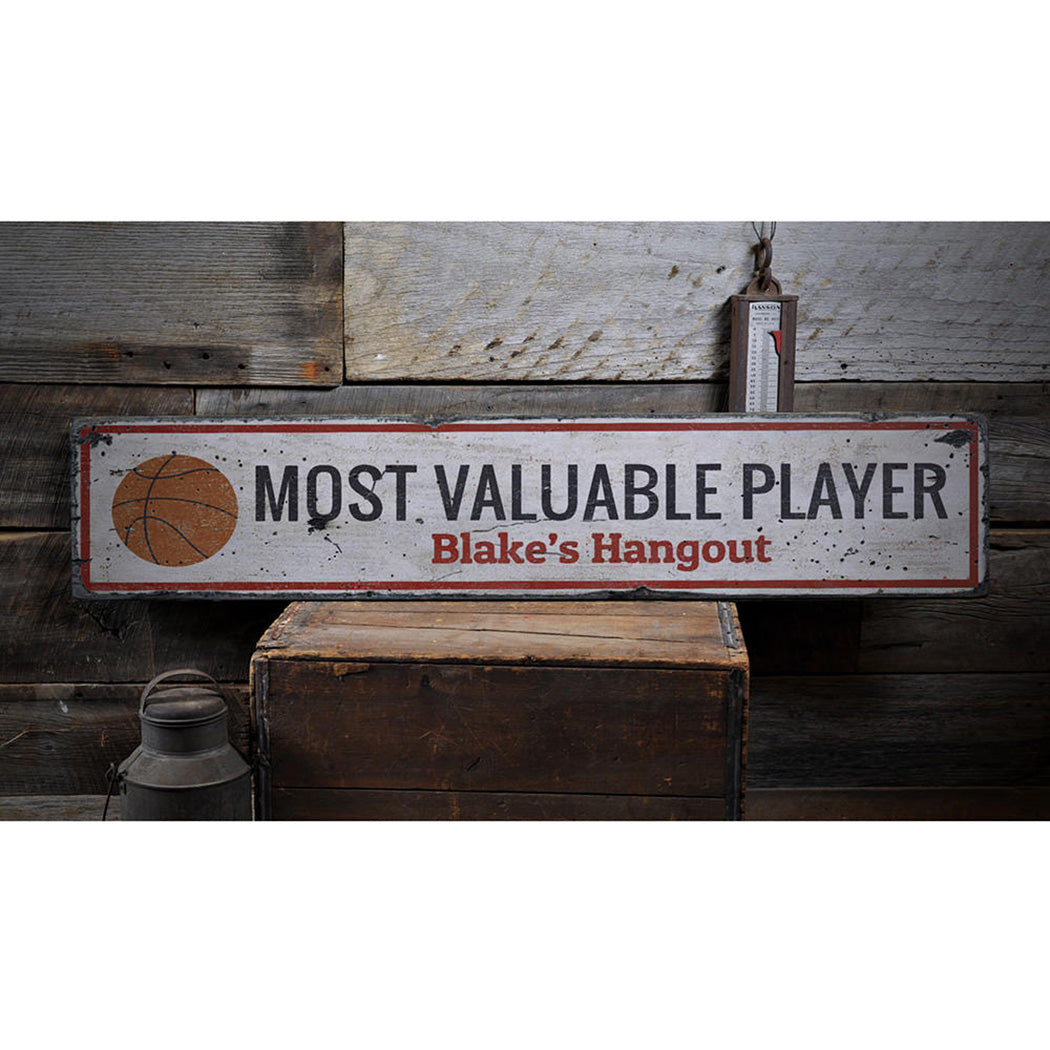 MVP Basketball Rustic Wood Sign