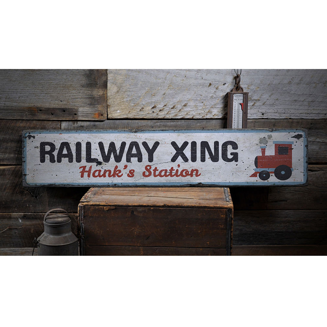 Railroad Crossing Rustic Wood Sign