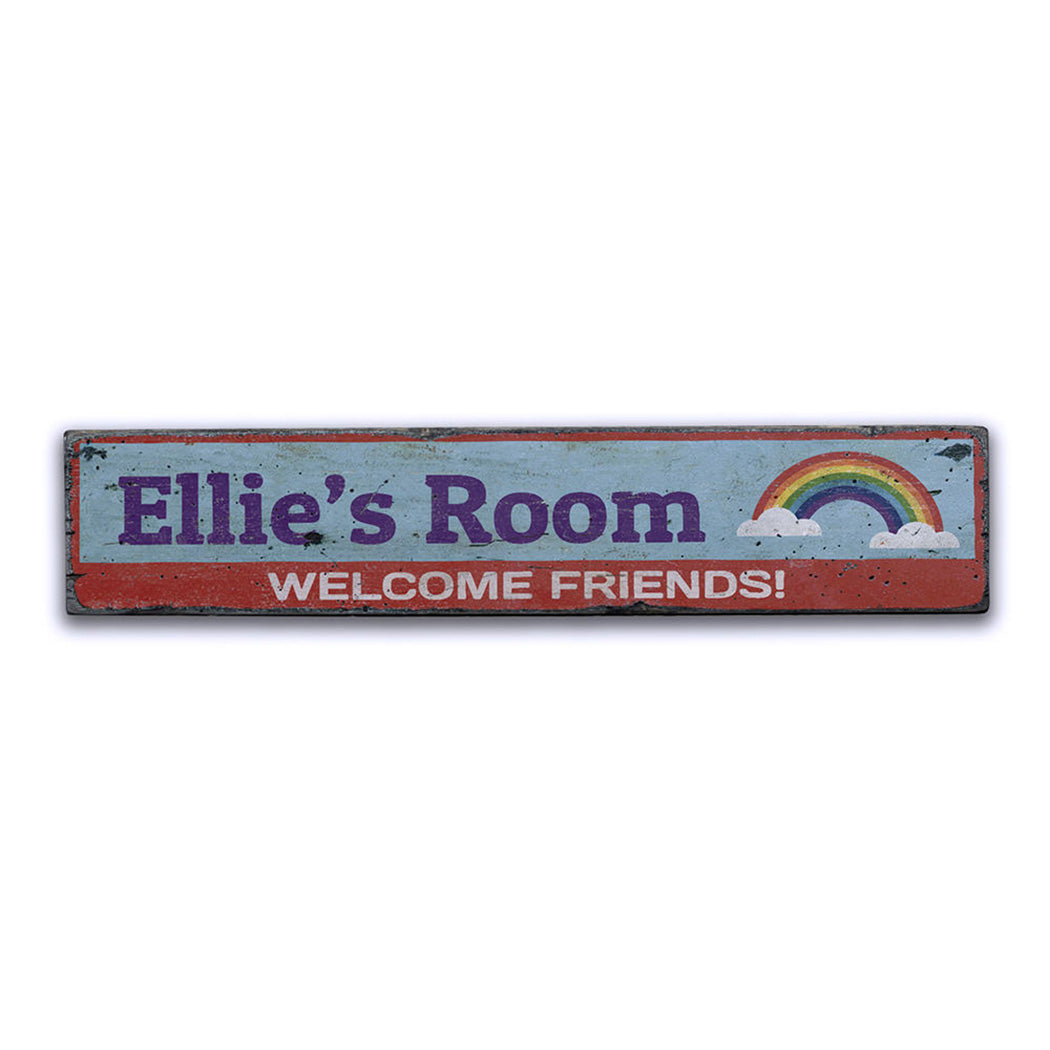 Rainbow Welcome Friends Rustic Wood Sign