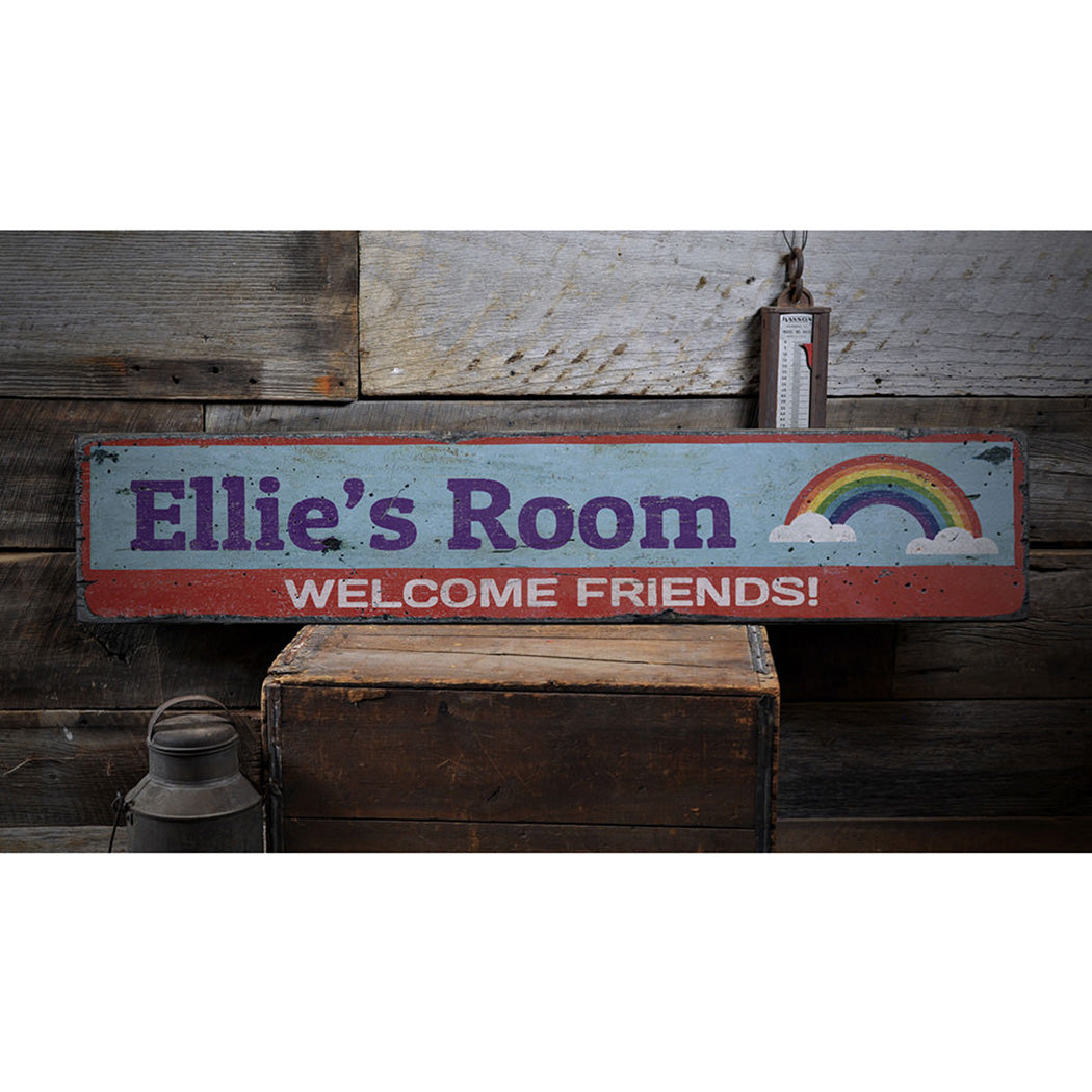 Rainbow Welcome Friends Rustic Wood Sign