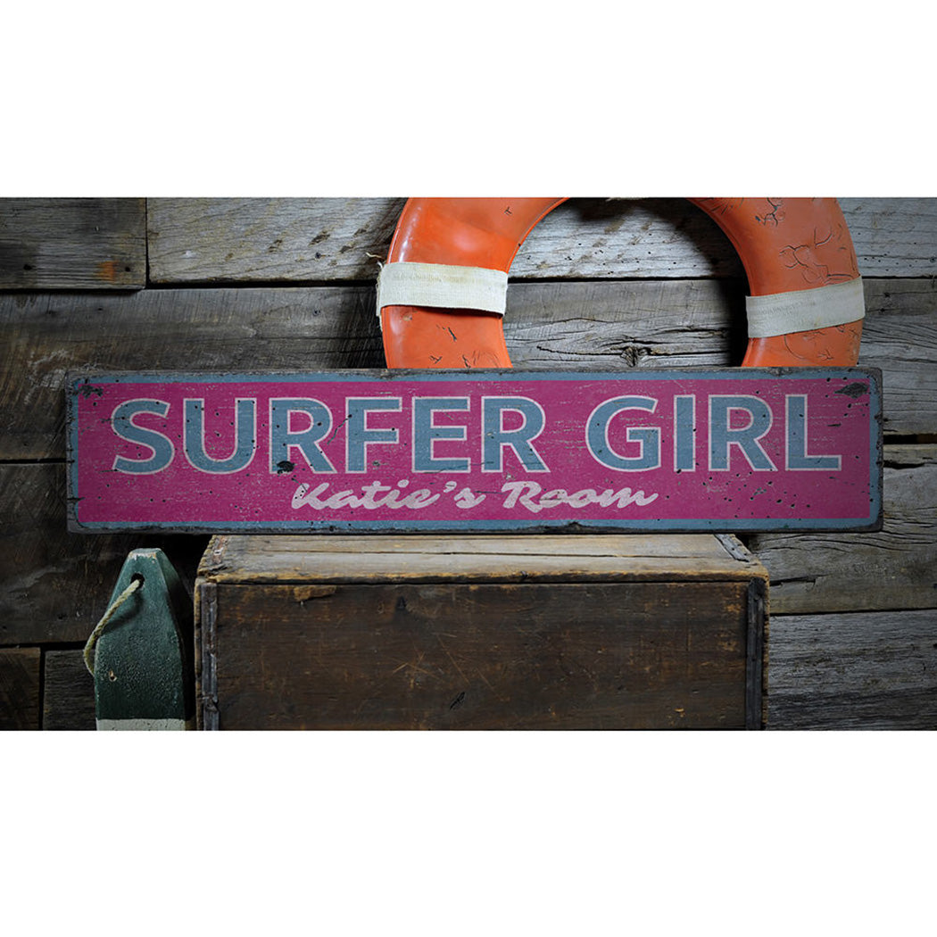 Surfer Girl Rustic Wood Sign