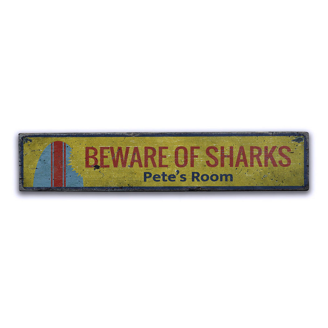 Beware of Sharks Surfboard Rustic Wood Sign