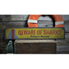 Beware of Sharks Surfboard Rustic Wood Sign