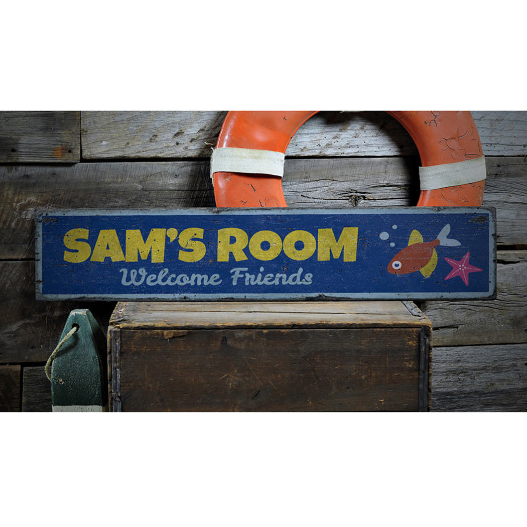 Aquatic Welcome Friends Rustic Wood Sign