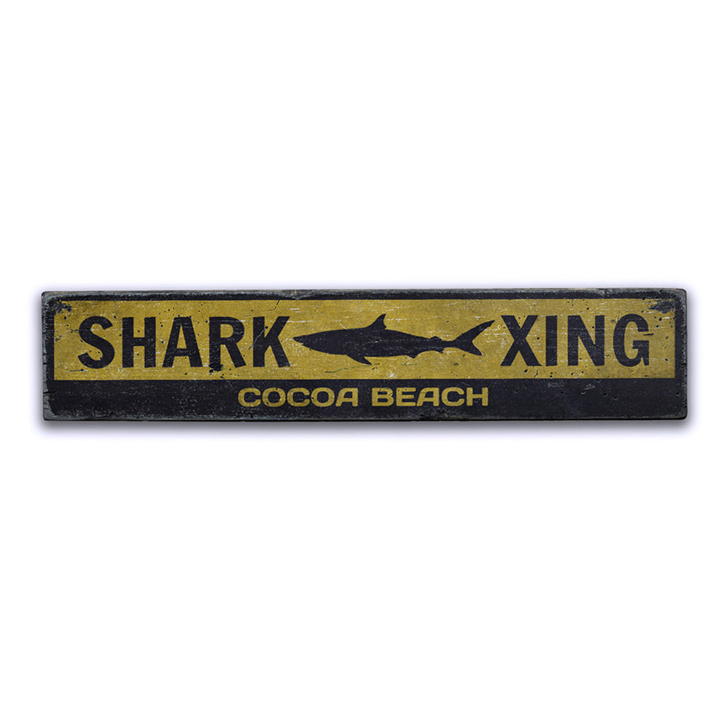 Shark Crossing Rustic Wood Sign