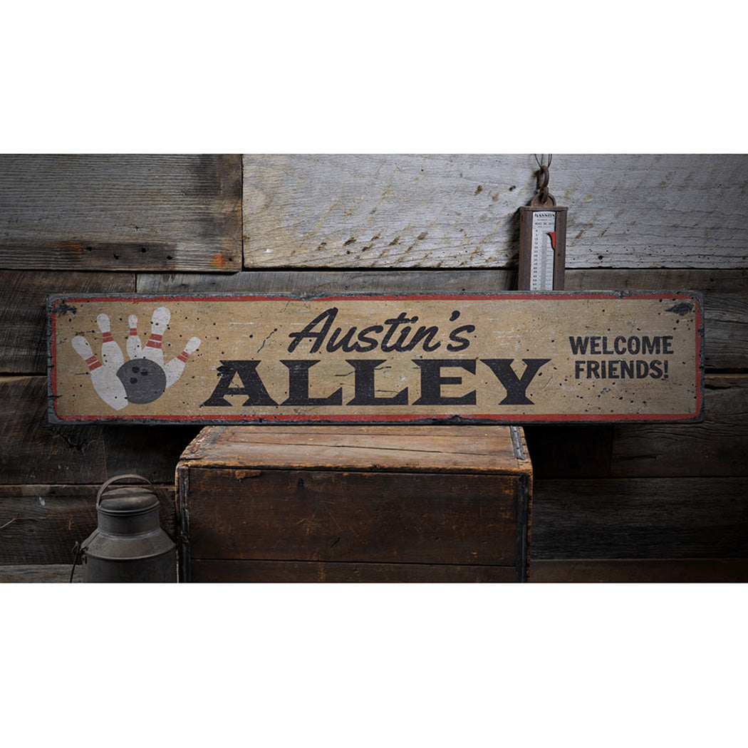 Bowling Alley Name Rustic Wood Sign