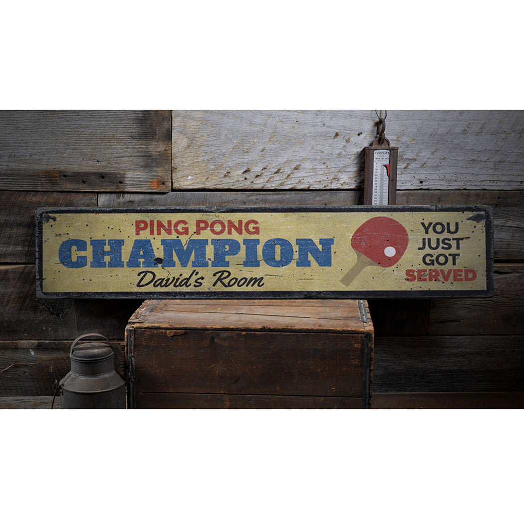 Ping Pong Champion Rustic Wood Sign