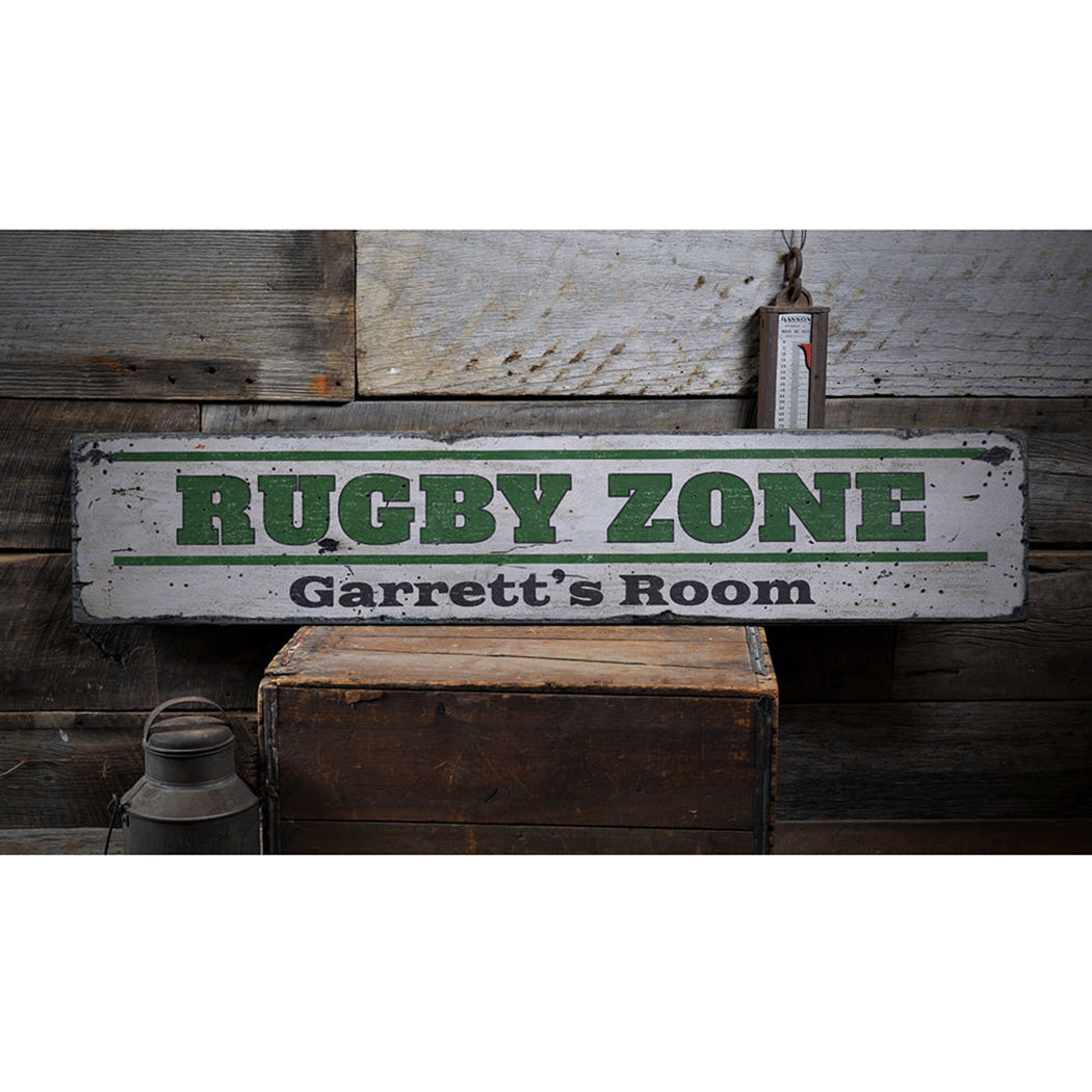 Rugby Zone Rustic Wood Sign