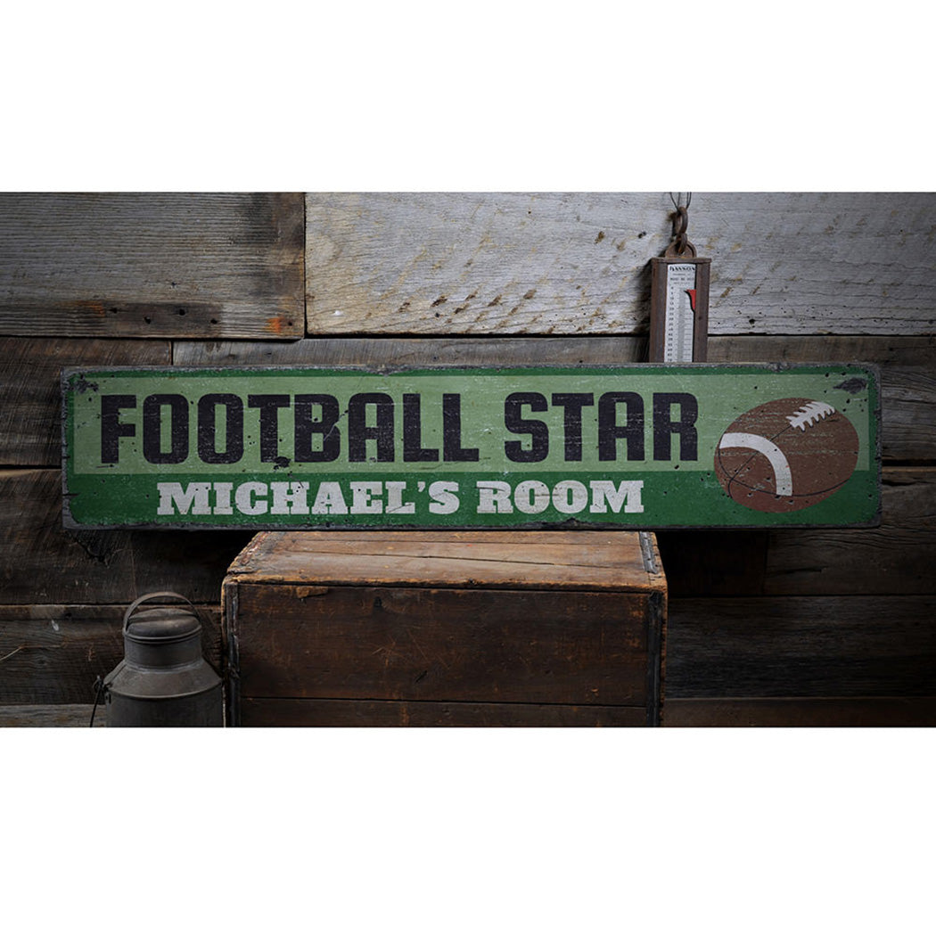 Football Player Rustic Wood Sign