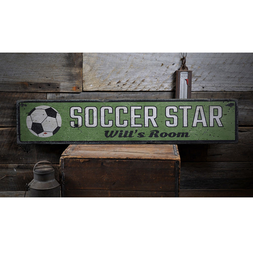 Soccer Star Rustic Wood Sign