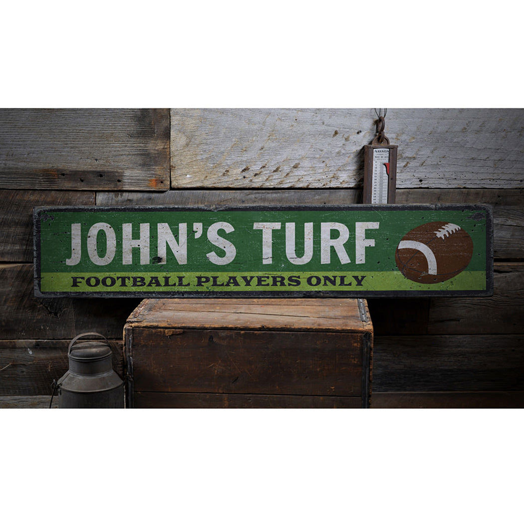 Football Players Only Turf Rustic Wood Sign