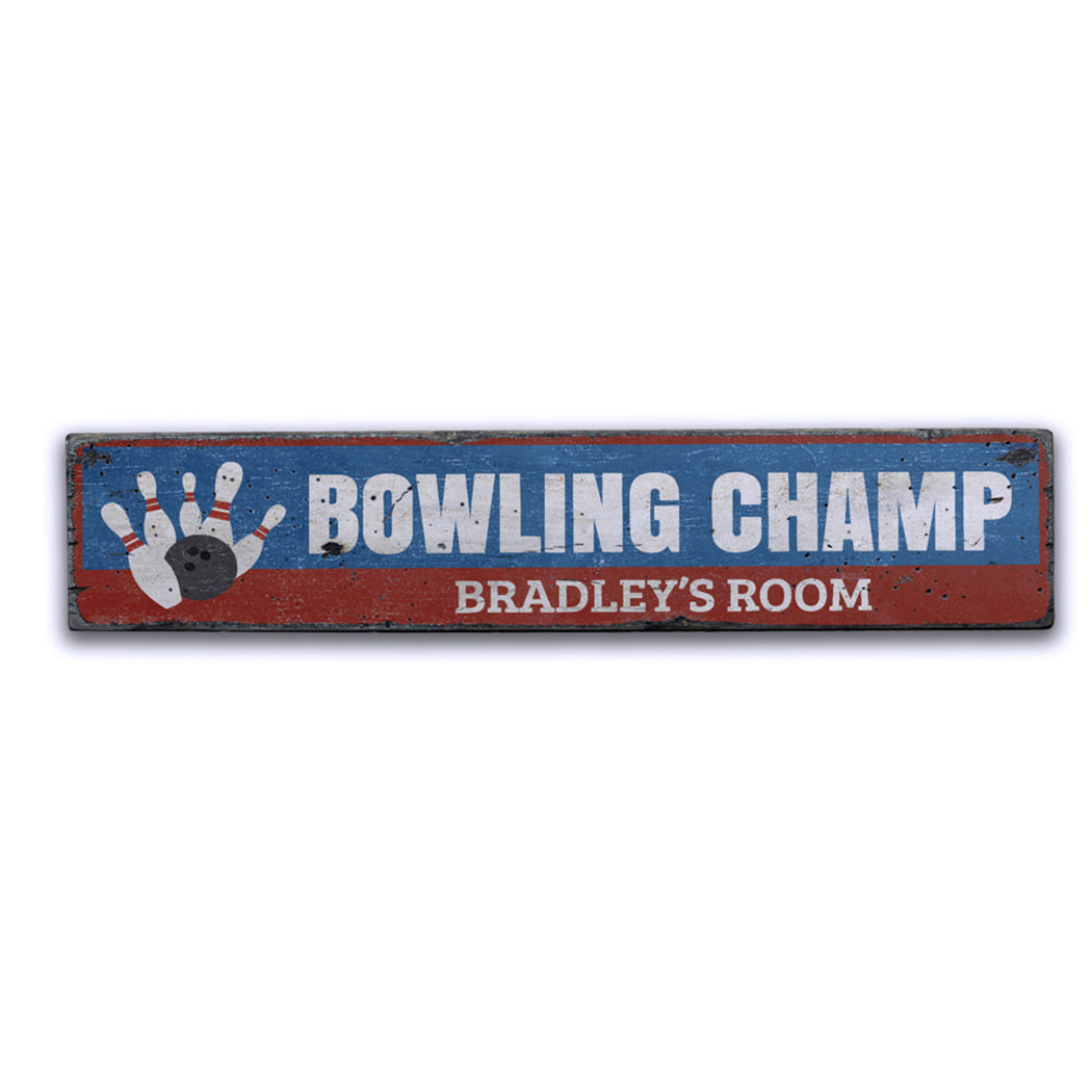 Bowling Champ Rustic Wood Sign