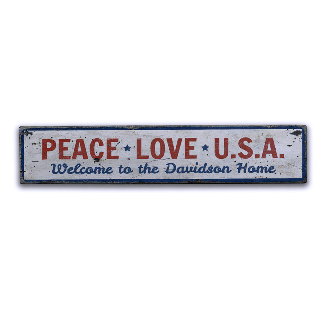 Peace Love USA Rustic Wood Sign