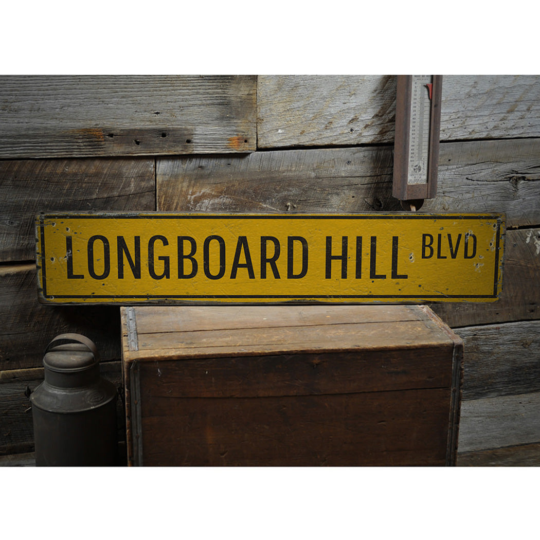 Longboard Hill Blvd Rustic Wood Sign