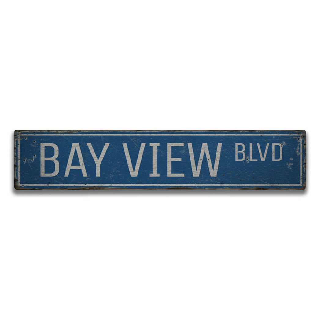 Bay View Blvd Rustic Wood Sign