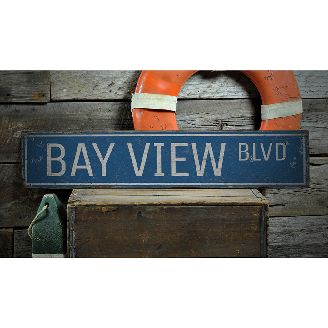 Bay View Blvd Rustic Wood Sign