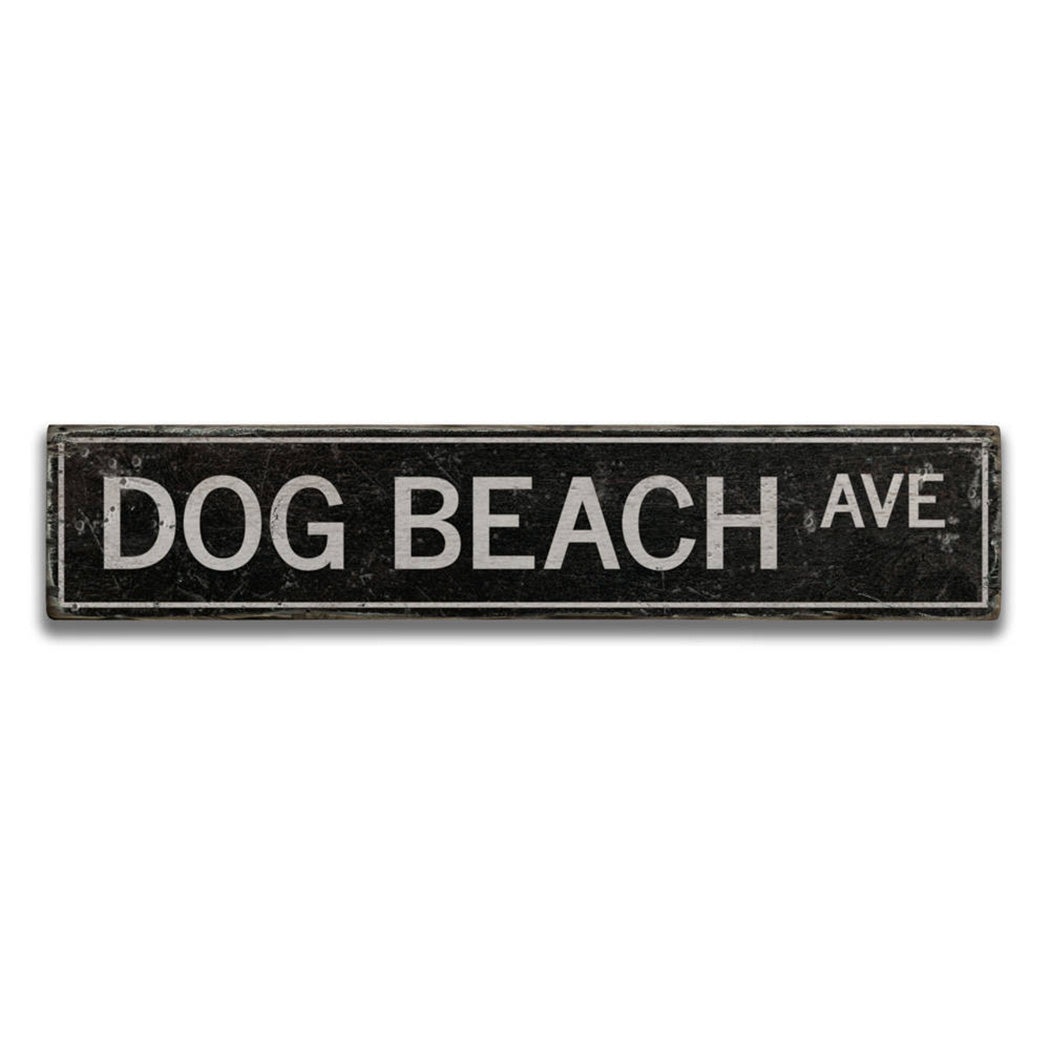 Dog Beach Avenue Rustic Wood Sign