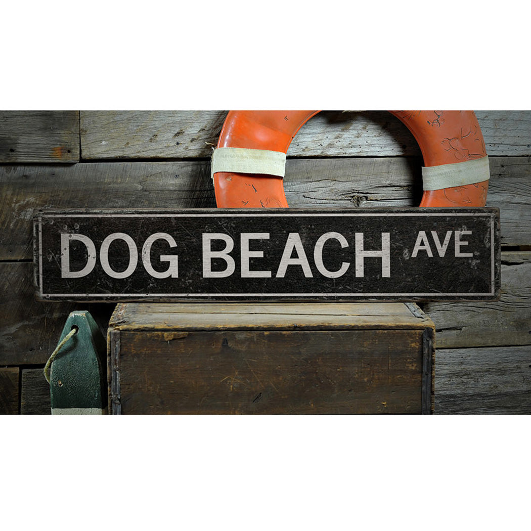 Dog Beach Avenue Rustic Wood Sign