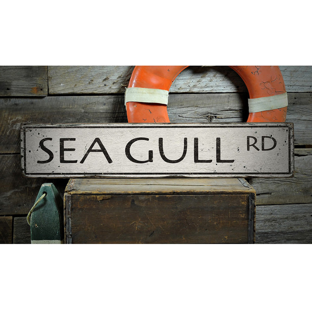 Sea Gull Road Rustic Wood Sign