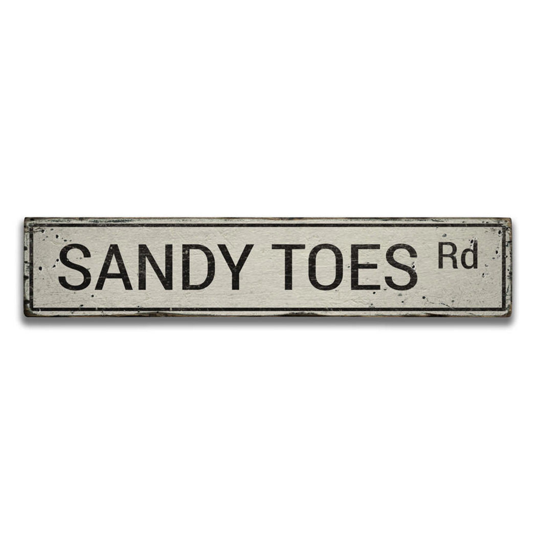 Sandy Toes Road Rustic Wood Sign