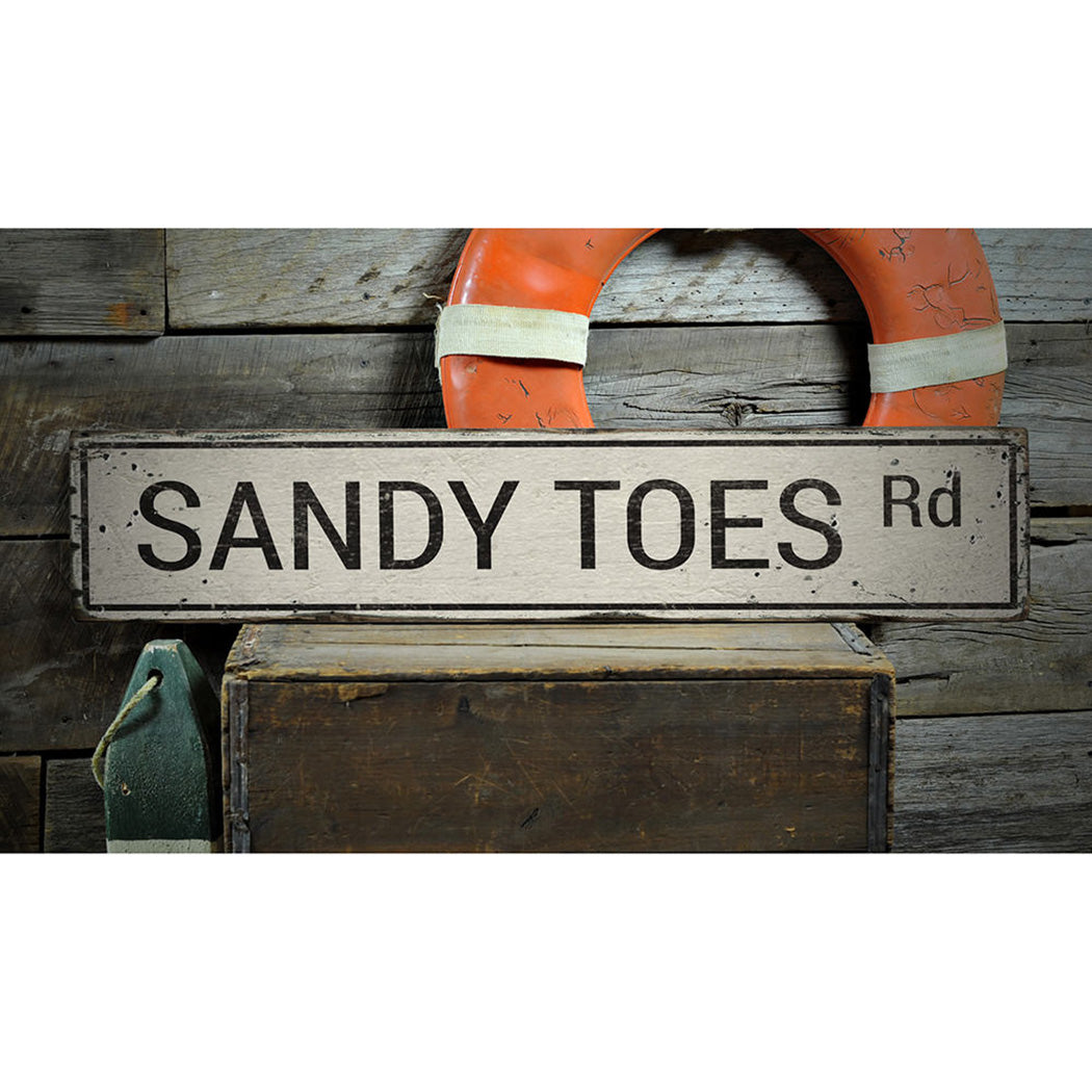 Sandy Toes Road Rustic Wood Sign