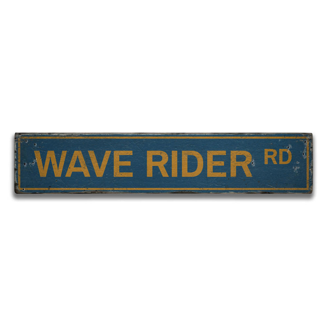 Wave Rider Road Rustic Wood Sign