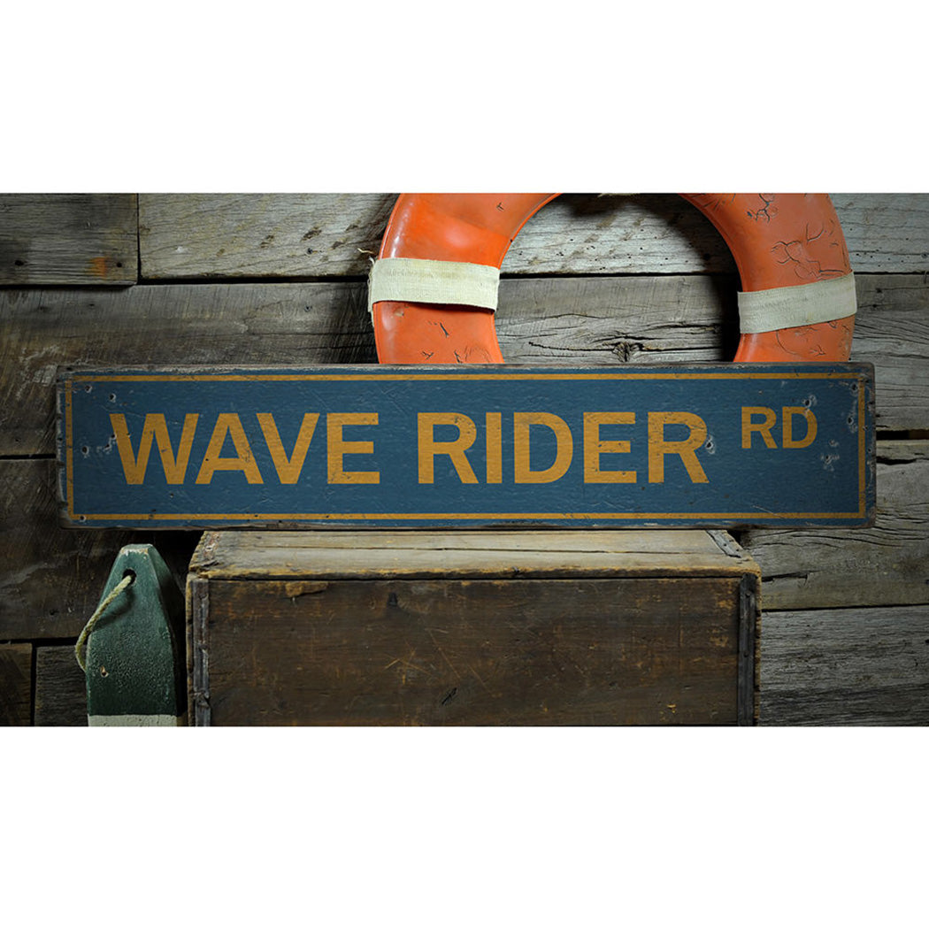 Wave Rider Road Rustic Wood Sign