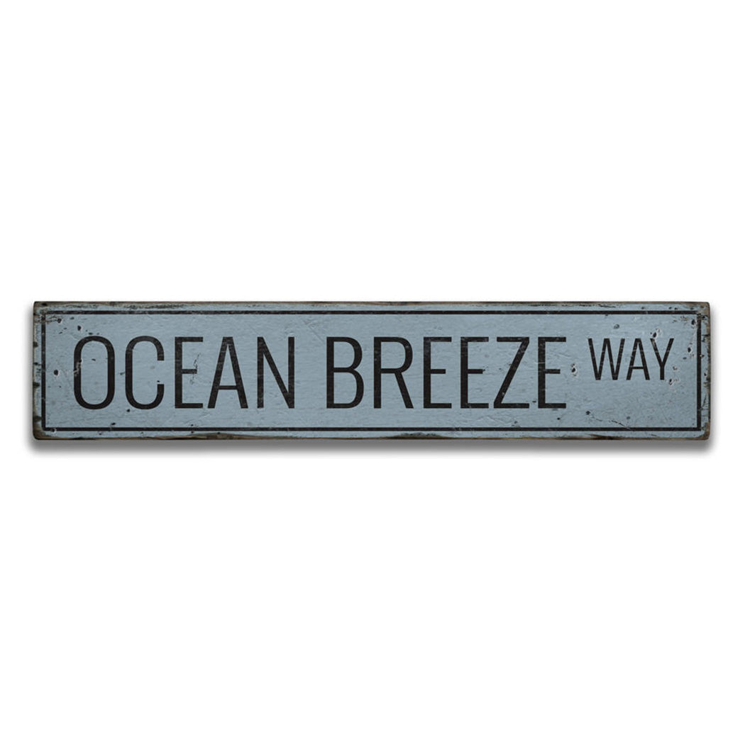 Ocean Breeze Way Rustic Wood Sign