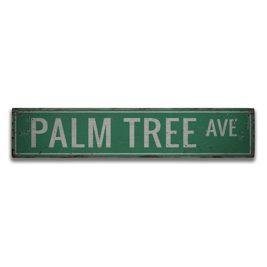 Palm Tree Avenue Rustic Wood Sign