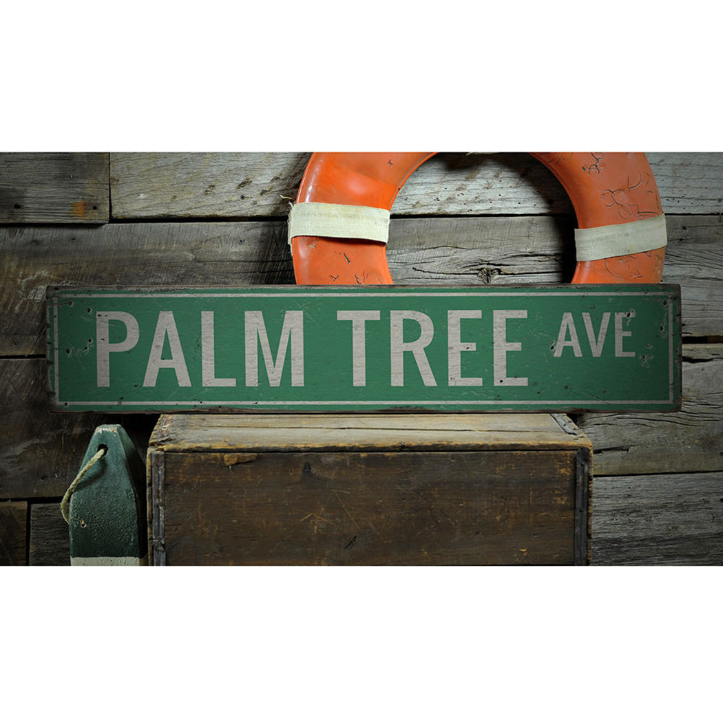 Palm Tree Avenue Rustic Wood Sign