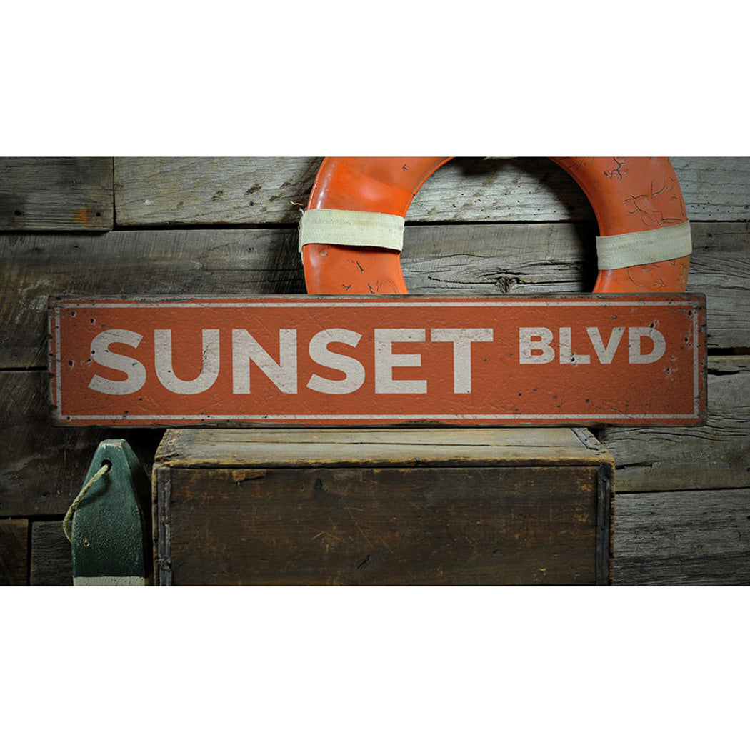 Sunset Blvd Rustic Wood Sign