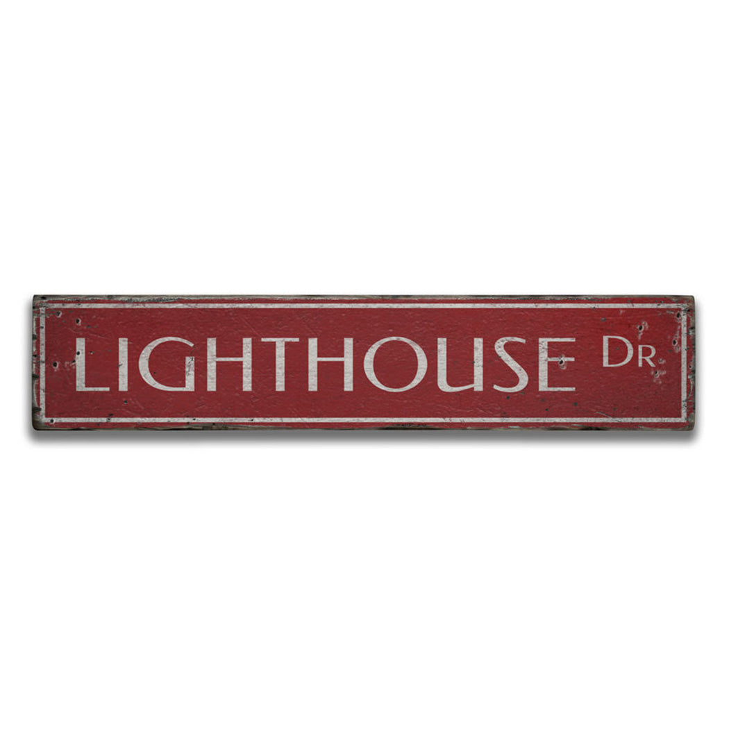 Lighthouse Drive Rustic Wood Sign