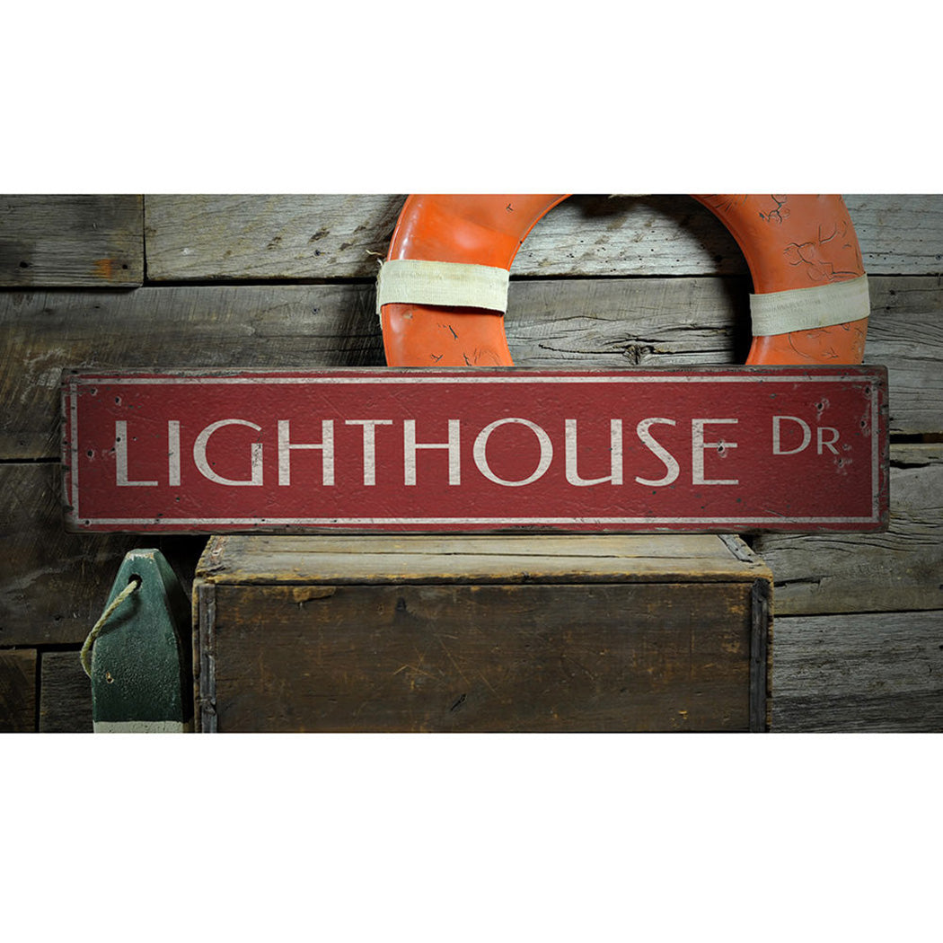 Lighthouse Drive Rustic Wood Sign