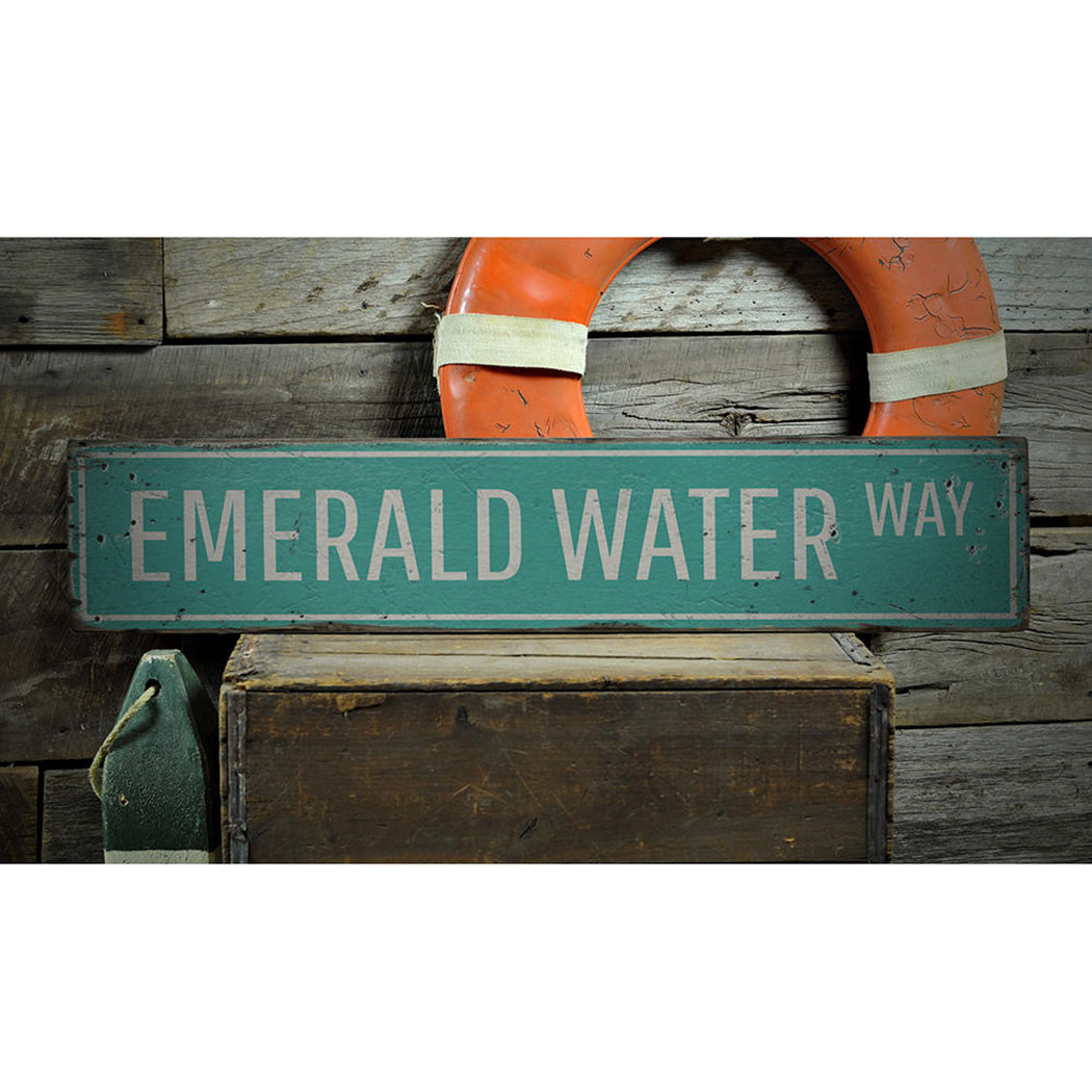 Emerald Water Way Rustic Wood Sign