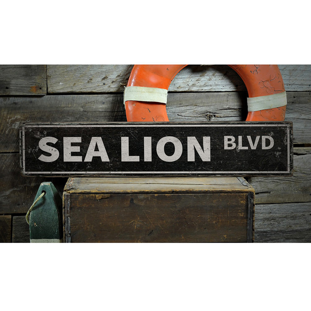 Sea Lion Blvd Rustic Wood Sign