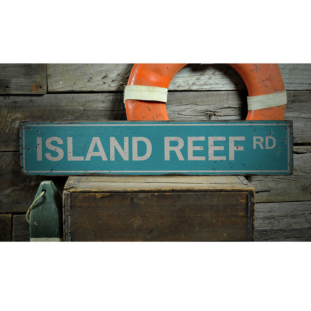 Island Reef Road Rustic Wood Sign