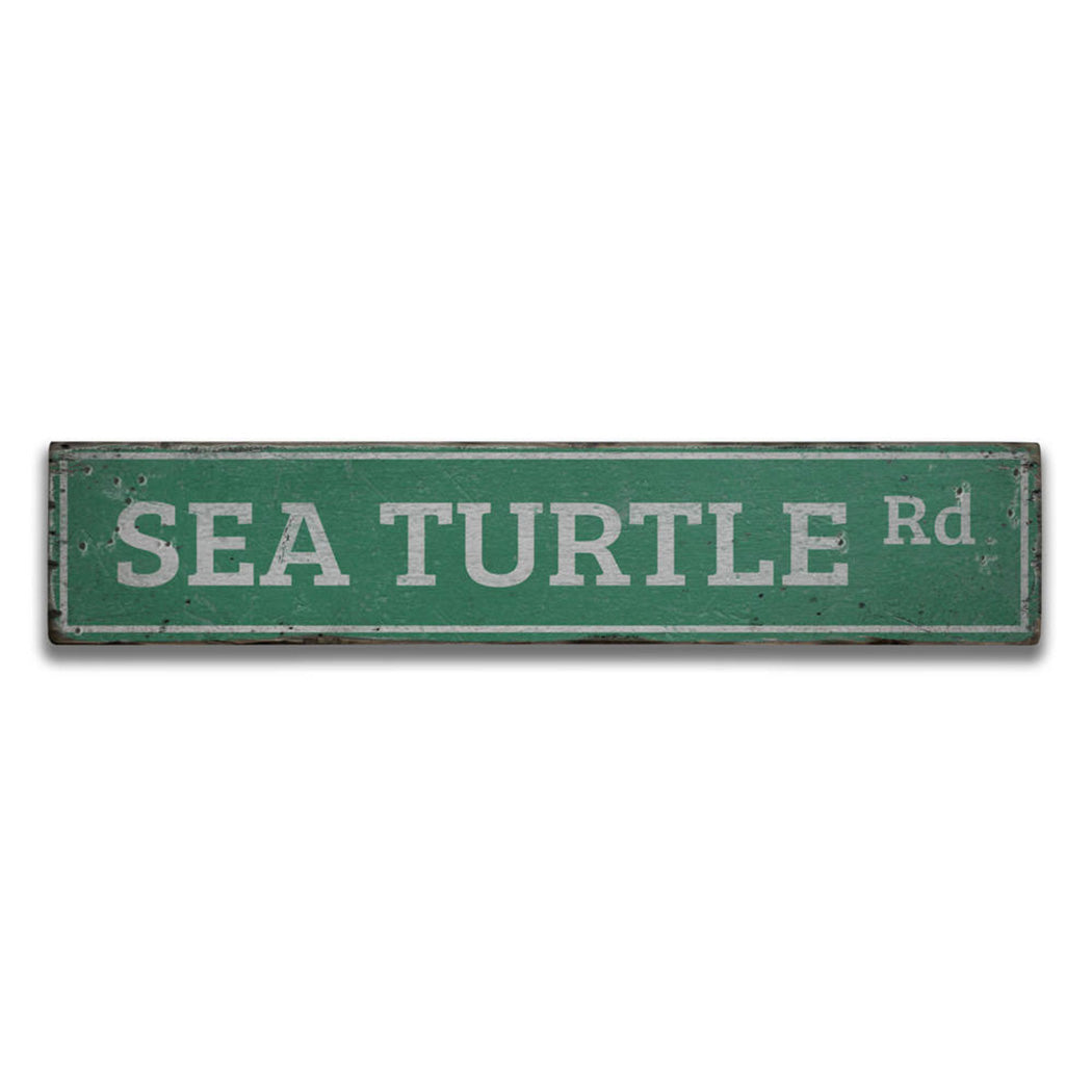 Sea Turtle Road Rustic Wood Sign