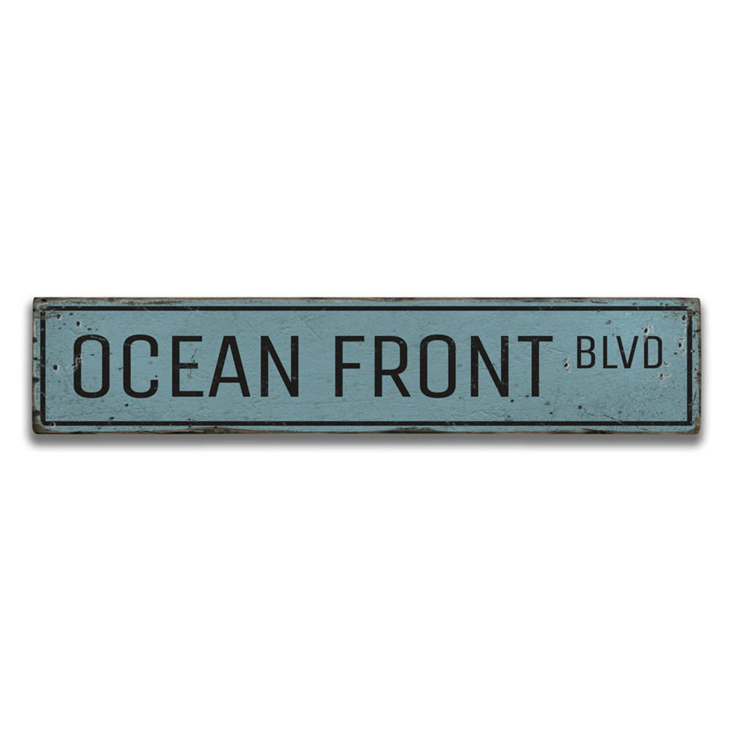 Oceanfront Blvd Rustic Wood Sign