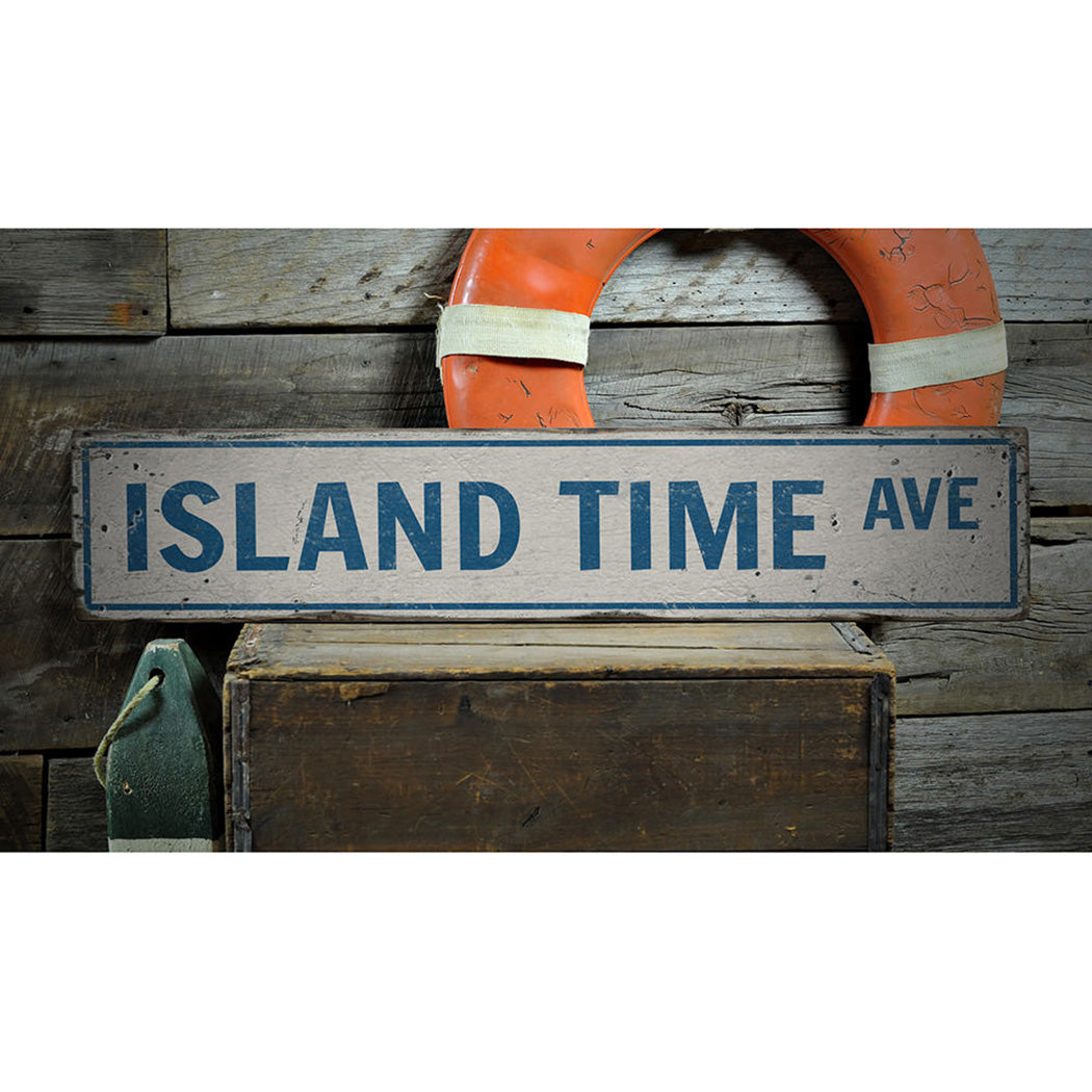 Island Time Avenue Rustic Wood Sign