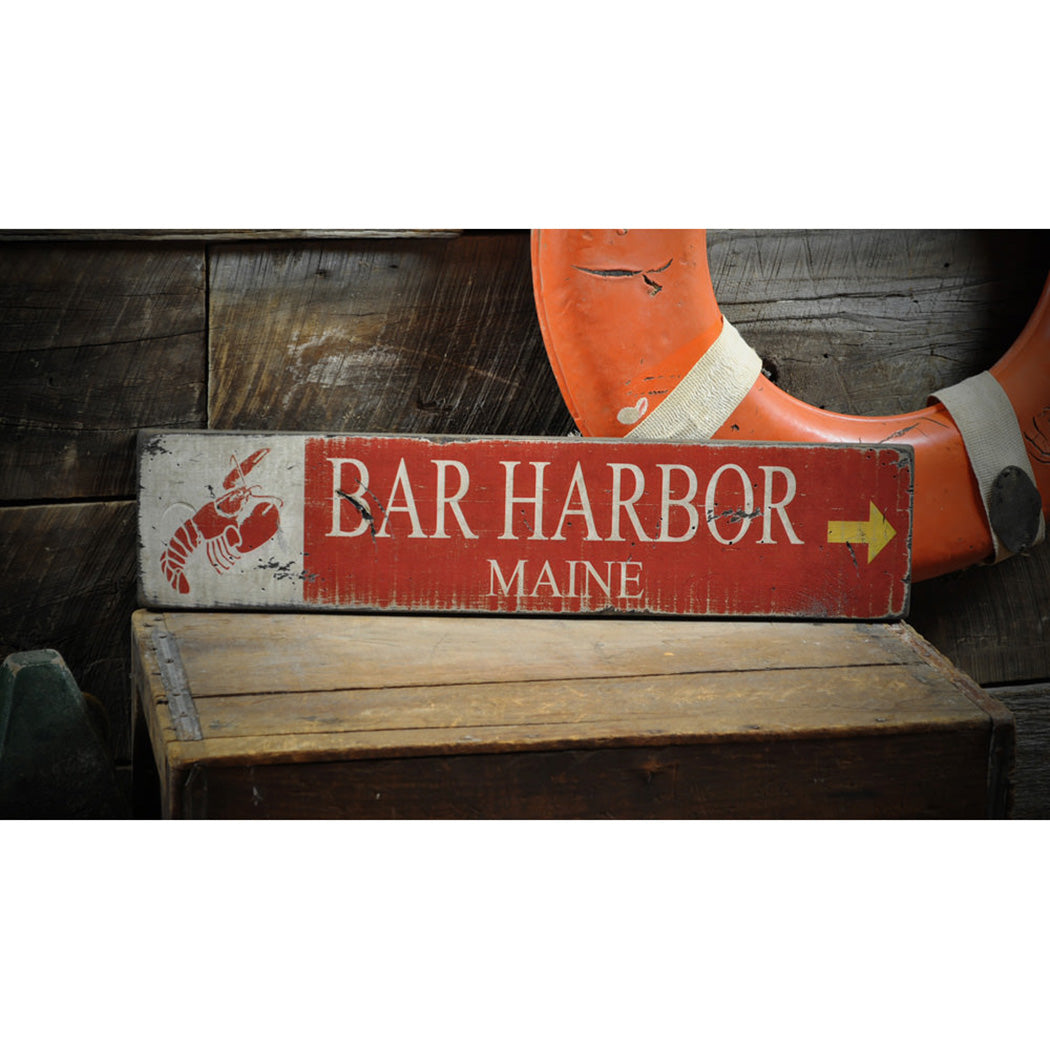 Bar Harbor Maine Lobster Rustic Wood Sign