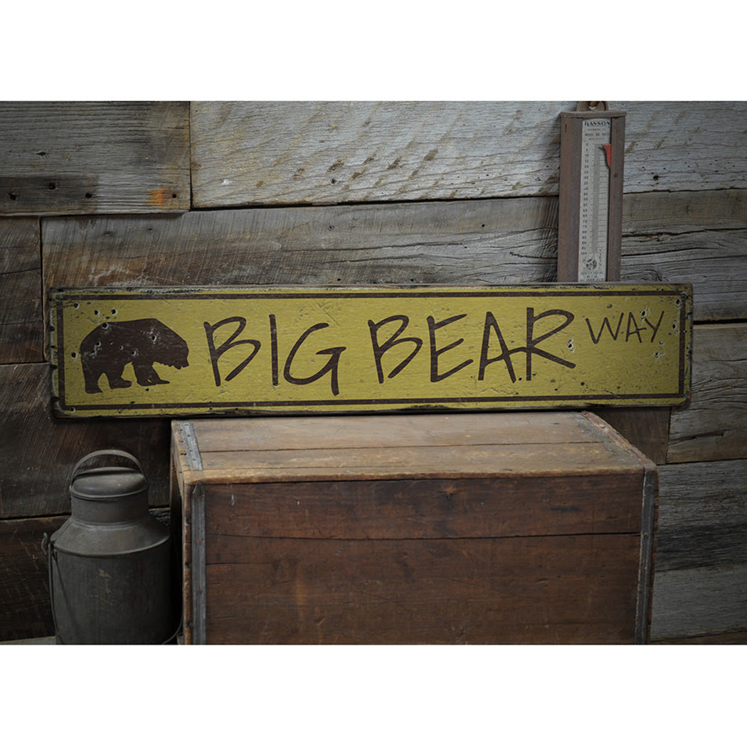 Big Bear Way Rustic Wood Sign