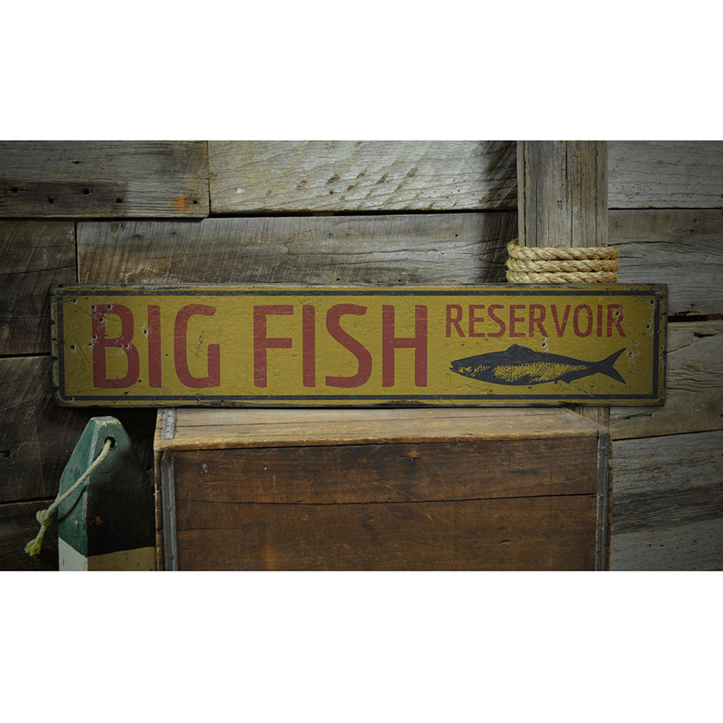 Big Fish Reservoir Rustic Wood Sign