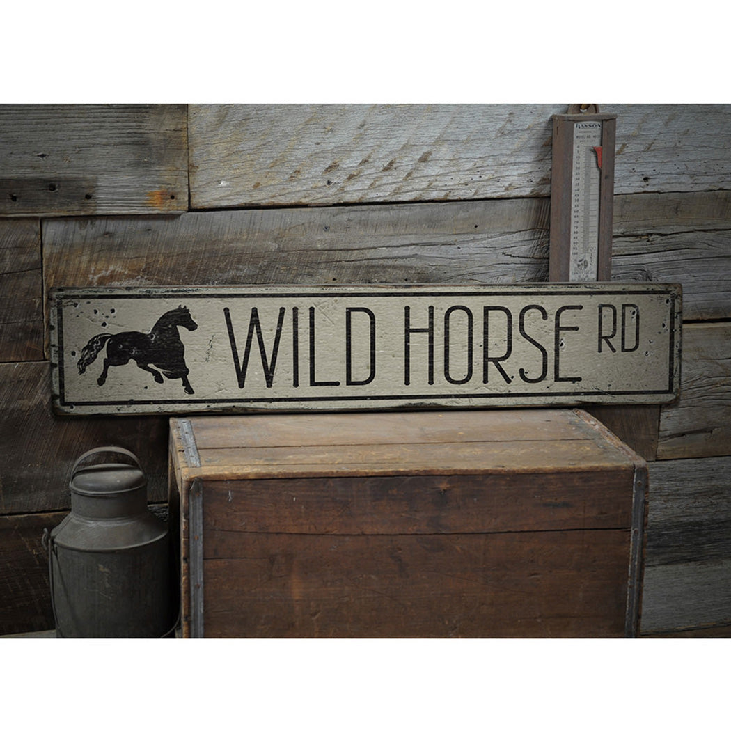 Wild Horse Road Rustic Wood Sign