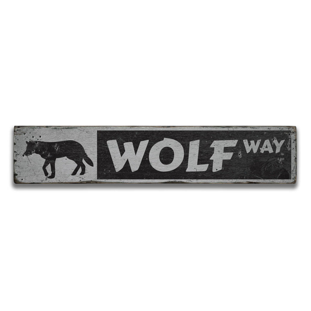 Wolf Way Rustic Wood Sign