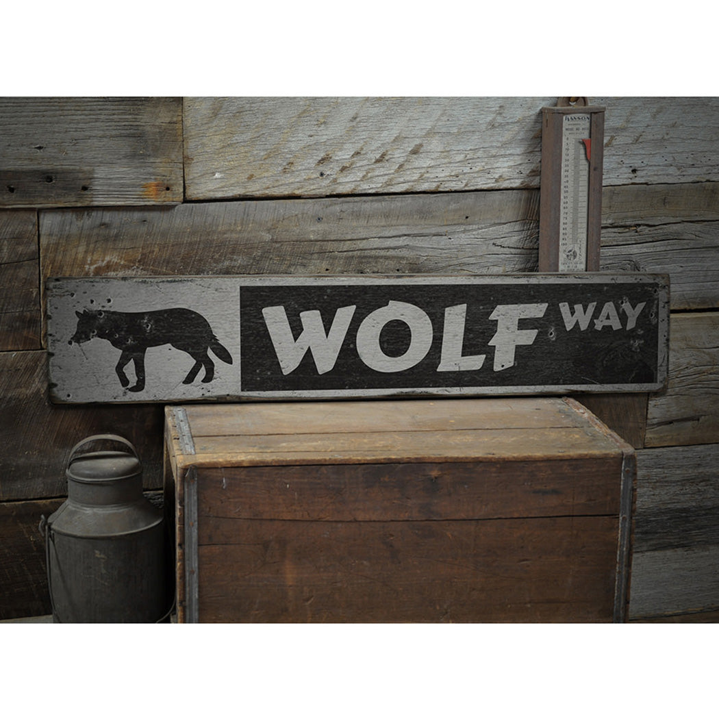 Wolf Way Rustic Wood Sign