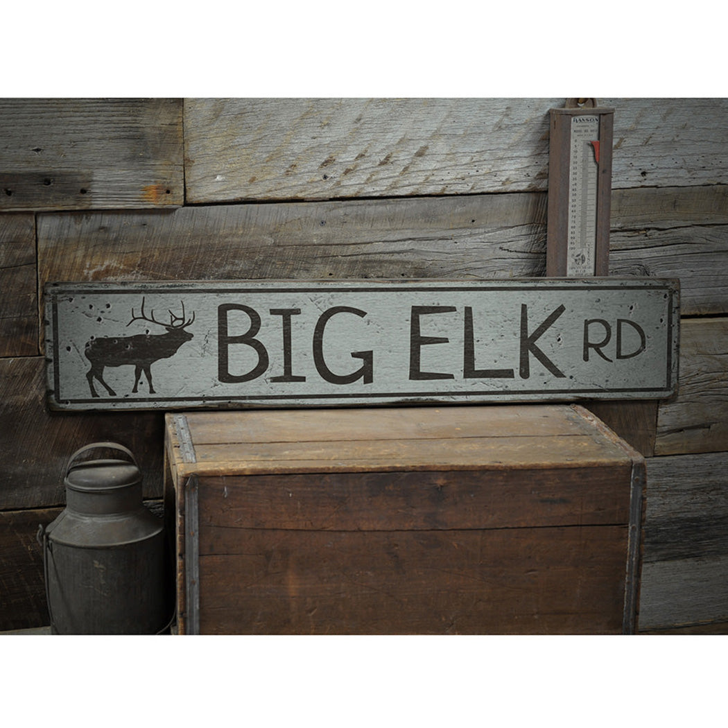 Big Elk Road Rustic Wood Sign