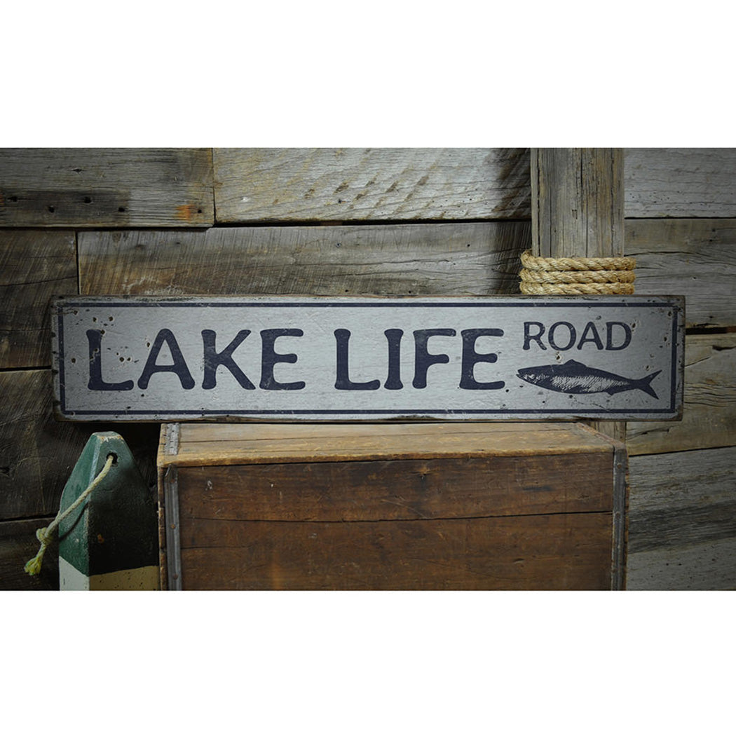 Lake Life Road Rustic Wood Sign